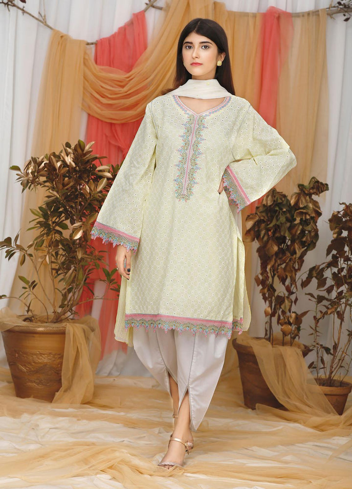 Modest Casual Pret  Lawn 3 Piece Suit W114-Lemon