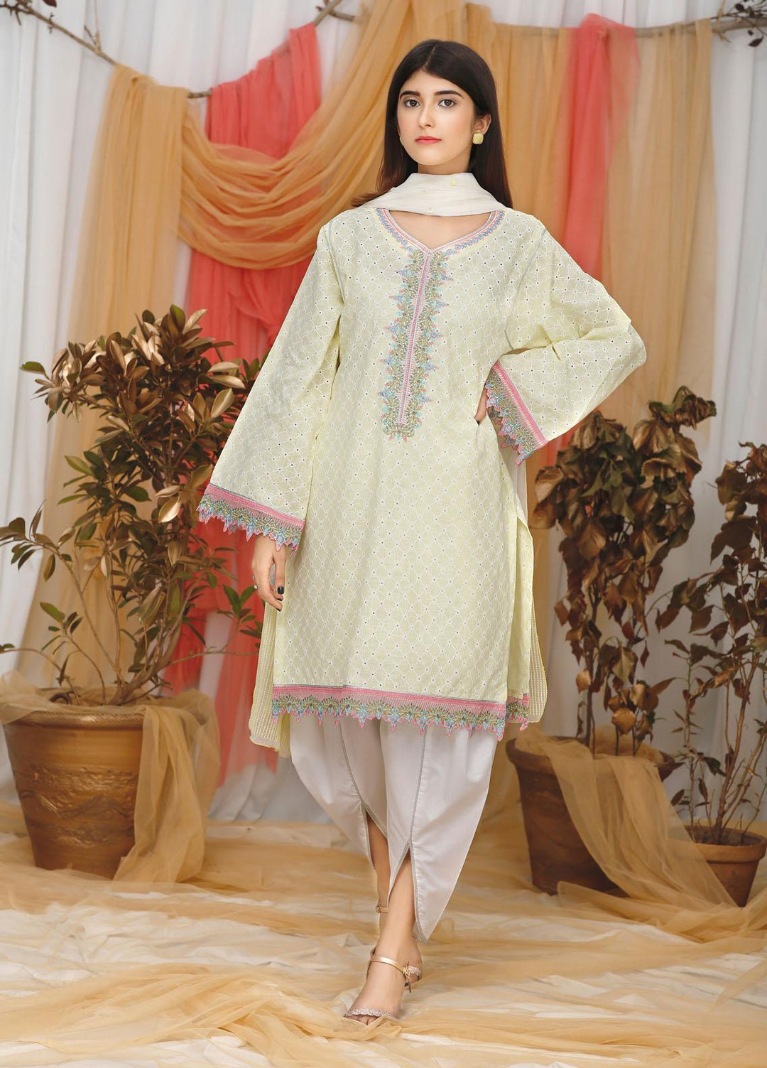 Modest Casual Pret  Lawn 3 Piece Suit W114-Lemon