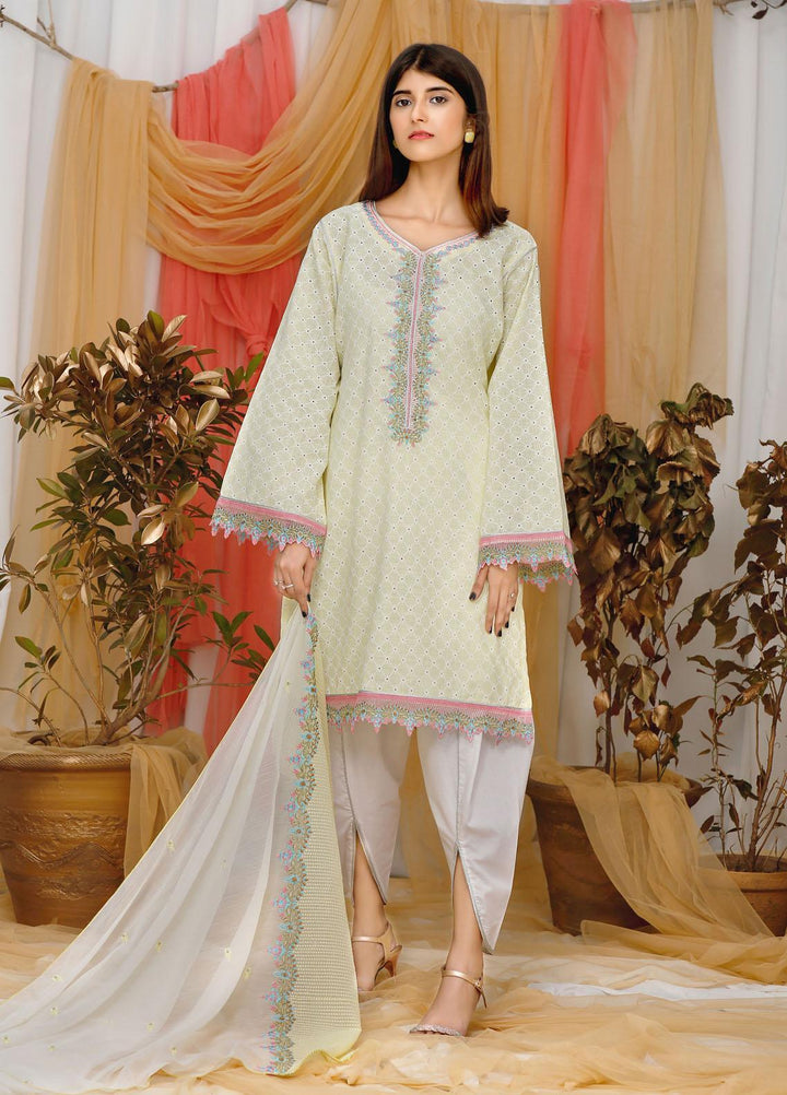 Modest Casual Pret  Lawn 3 Piece Suit W114-Lemon
