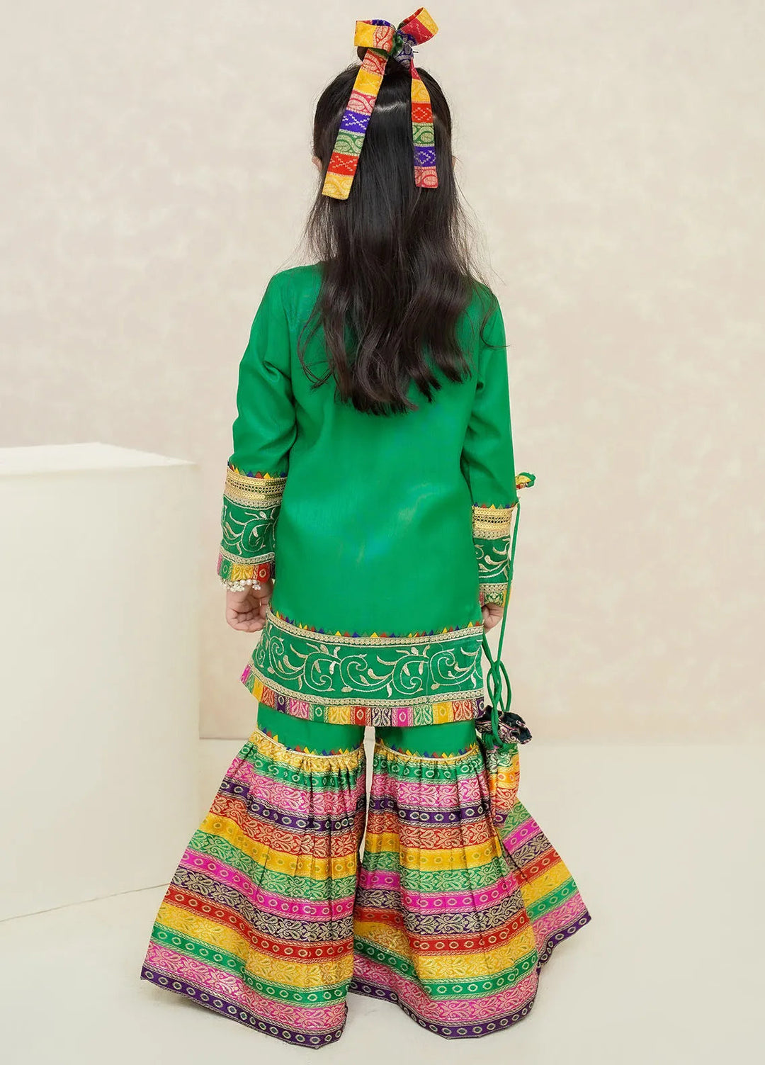 Modest Pret Emblished Raw Silk 3 Piece Suit Mah e Noor Green