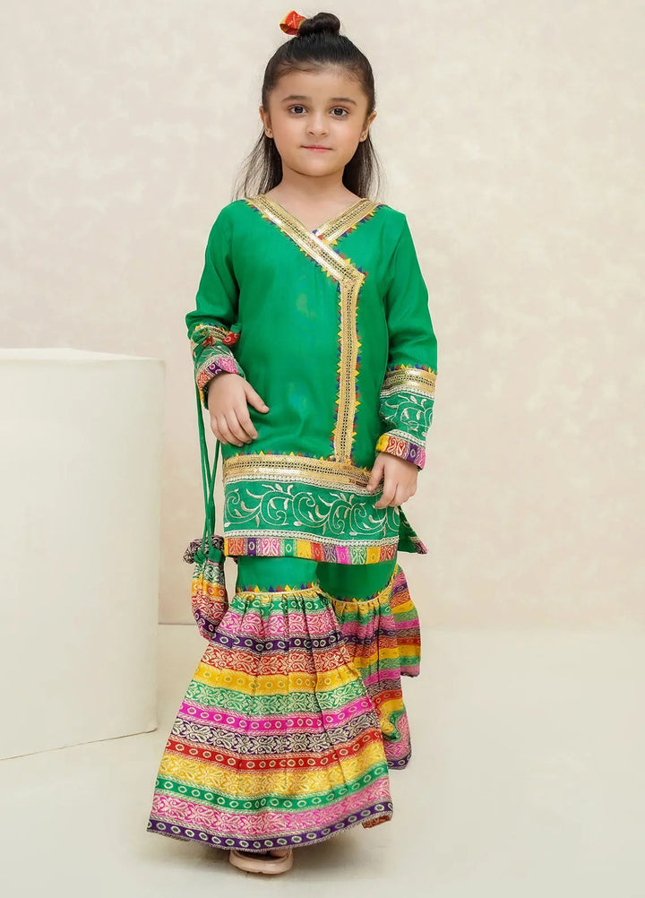 Modest Pret Emblished Raw Silk 3 Piece Suit Mah e Noor Green