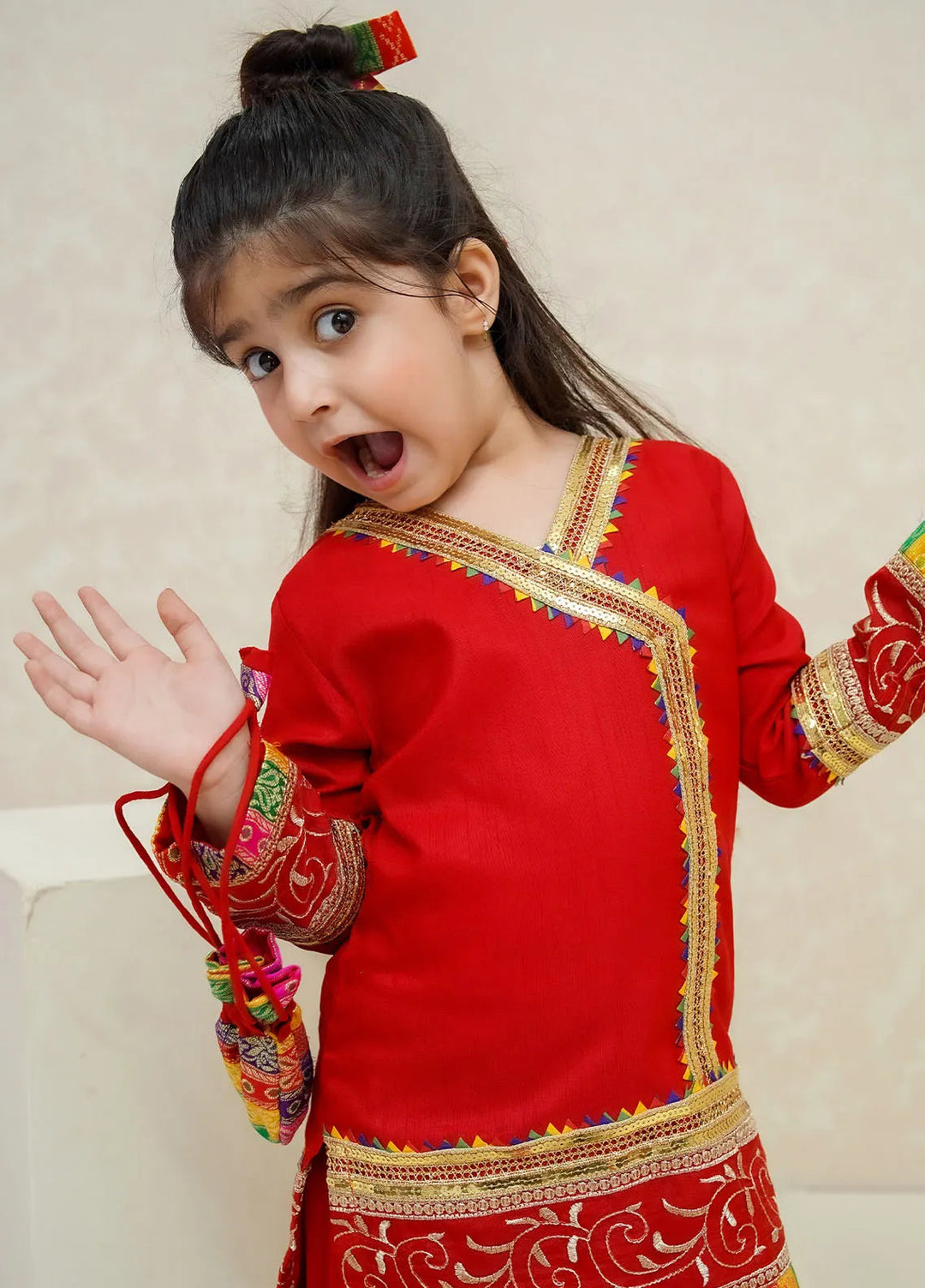 Modest Pret Emblished Raw Silk 3 Piece Suit Mah e Noor Red