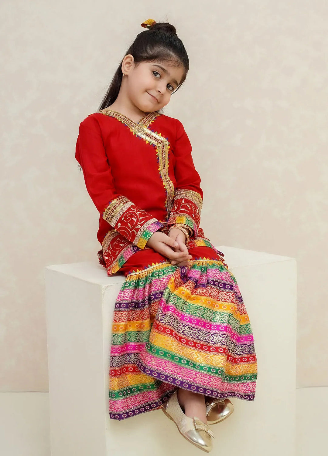 Modest Pret Emblished Raw Silk 3 Piece Suit Mah e Noor Red