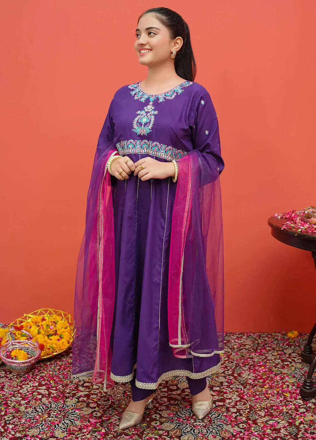 Modest Pret Embroidered Cambric 3 Piece Suit 8185