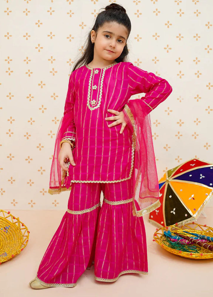 Modest Pret Embroidered Cotton Lawn 3 Piece Suit Pink Gharara 9540