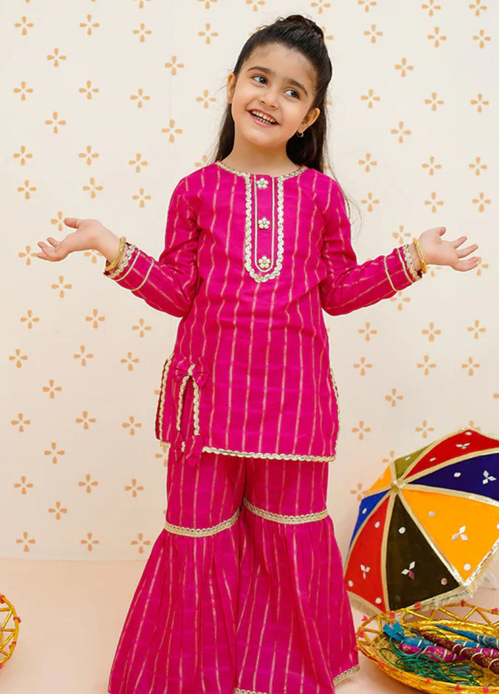 Modest Pret Embroidered Cotton Lawn 3 Piece Suit Pink Gharara 9540