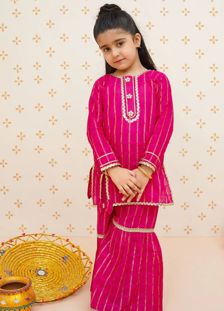 Modest Pret Embroidered Cotton Lawn 3 Piece Suit Pink Gharara 9540