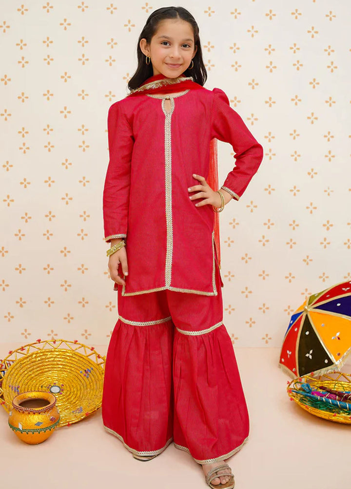 Modest Pret Embroidered Cotton Lawn 3 Piece Suit Red Gharara 9520
