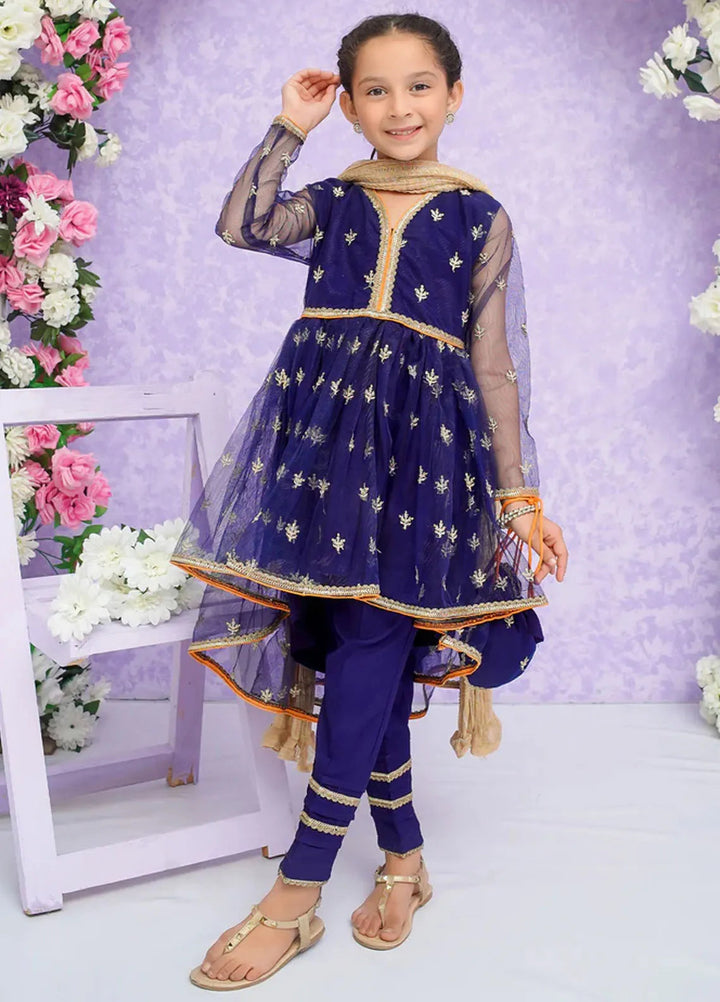 Modest Pret Embroidered Net 3 Piece Suit Zahri - Kids