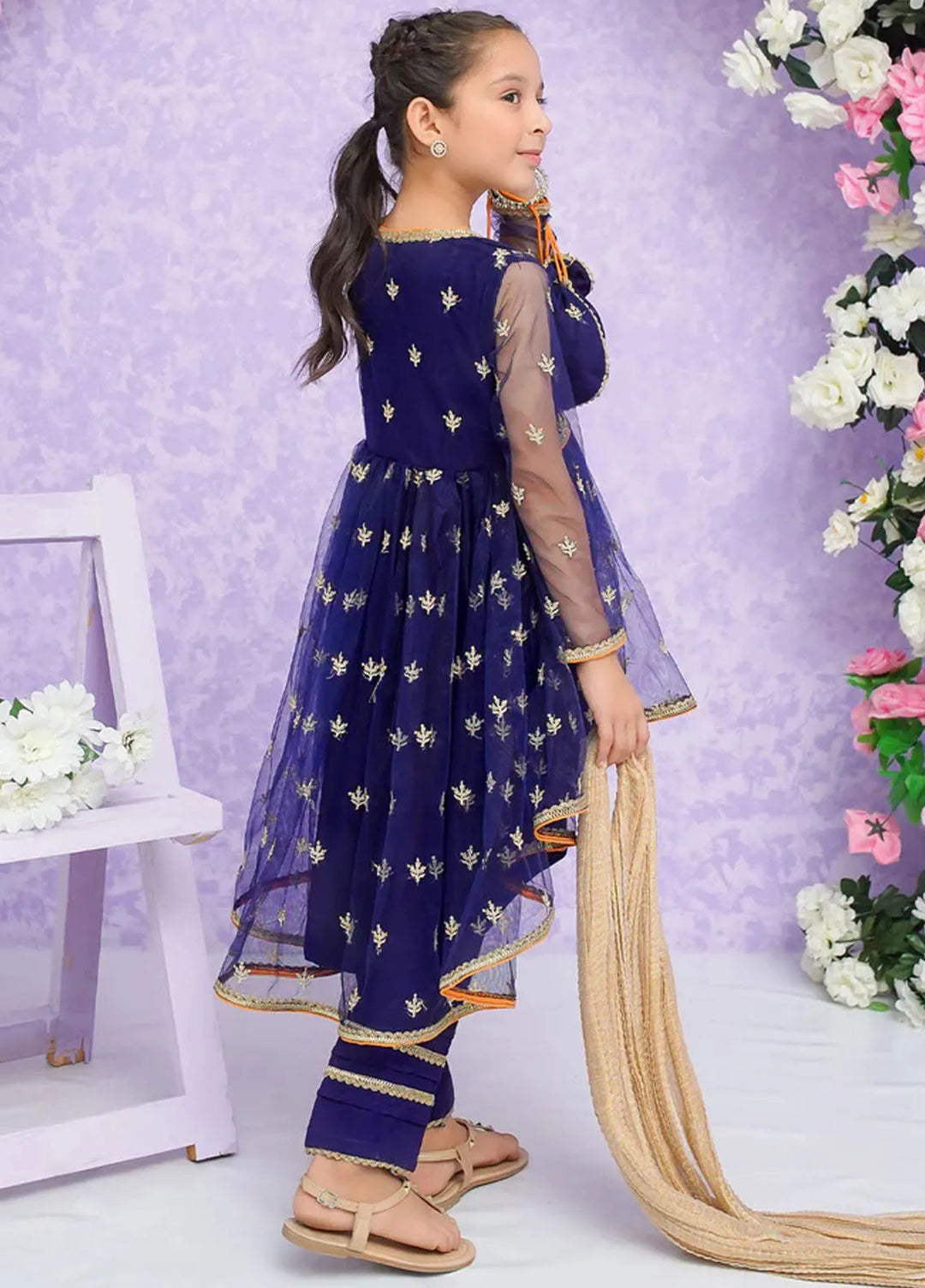 Modest Pret Embroidered Net 3 Piece Suit Zahri - Kids