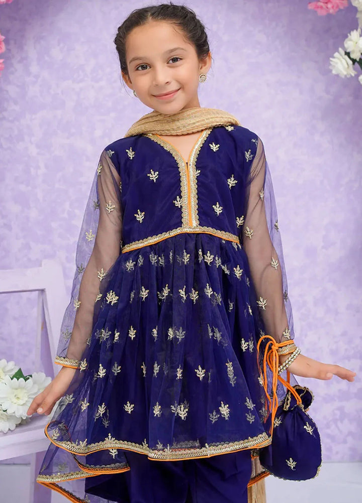 Modest Pret Embroidered Net 3 Piece Suit Zahri - Kids