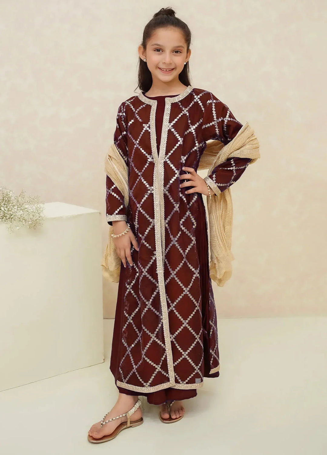 Modest Pret Embroidered Organza 3 Piece Suit Rose