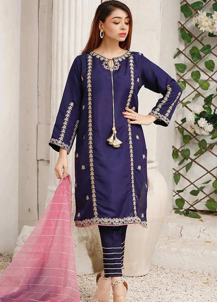 Modest Pret Embroidered Raw Silk 3 Piece Suit Gulnoor Women