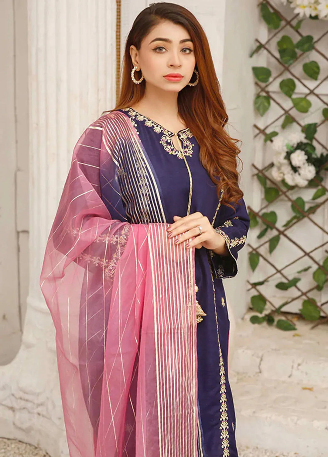 Modest Pret Embroidered Raw Silk 3 Piece Suit Gulnoor Women