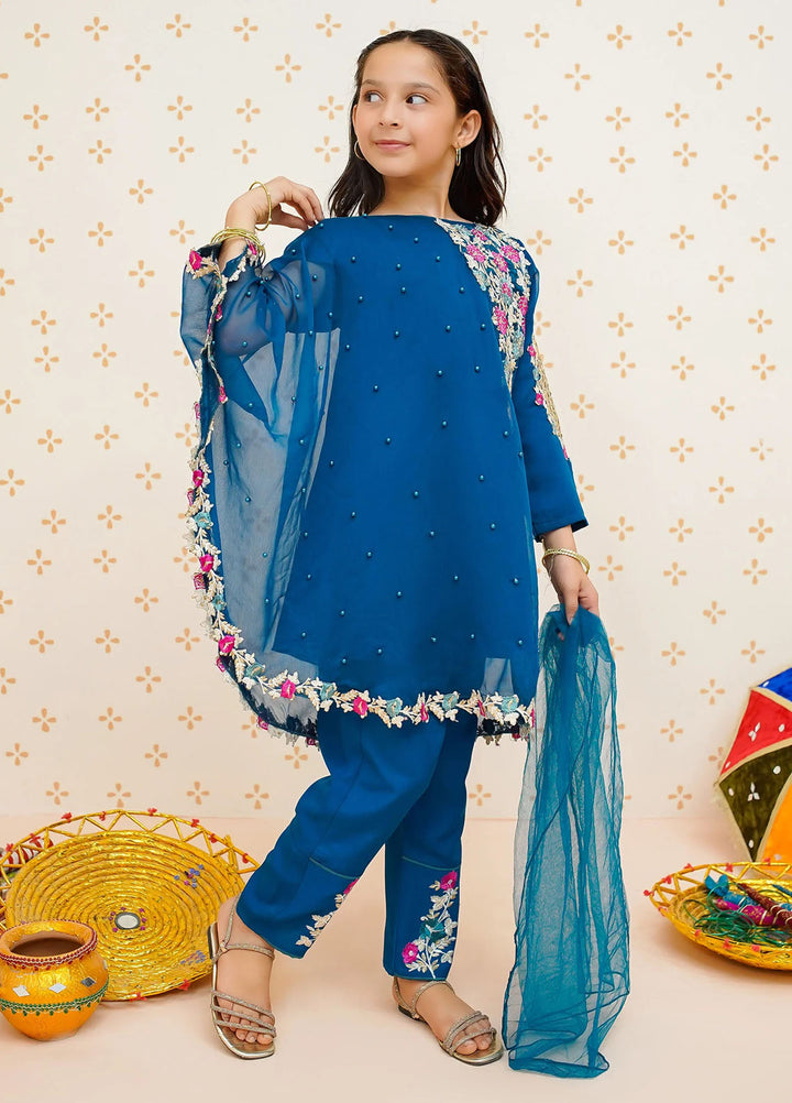 Modest Pret Embroidered Raw Silk 3 Piece Suit Pearl Cape Dress