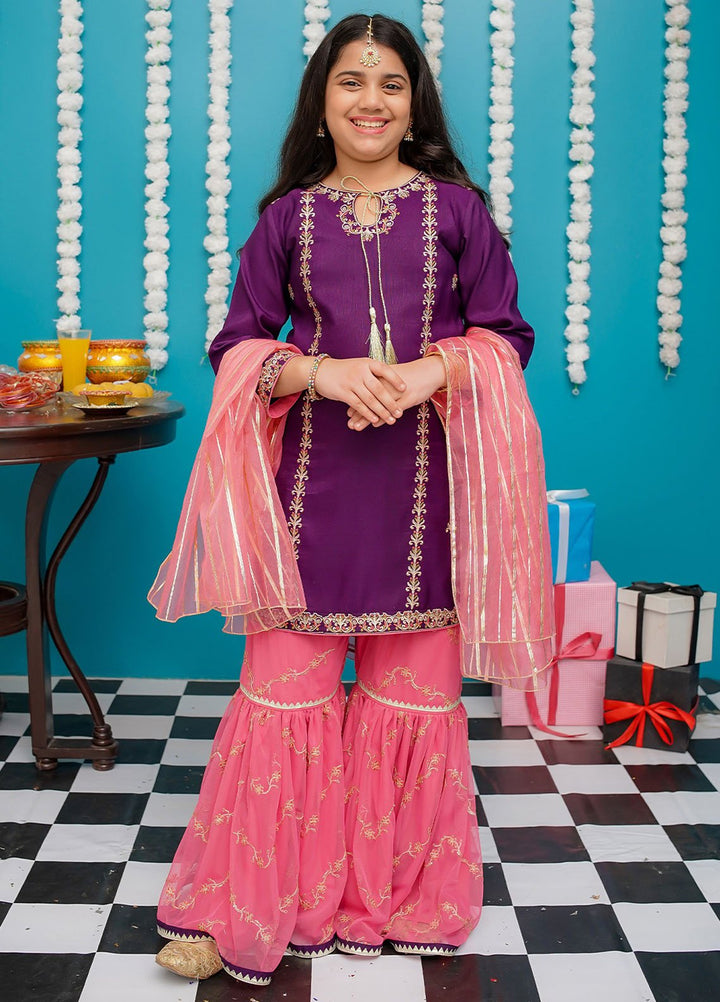 Modest Pret Embroidered Rawsilk 3 Piece Suit Gulnoor - Purple