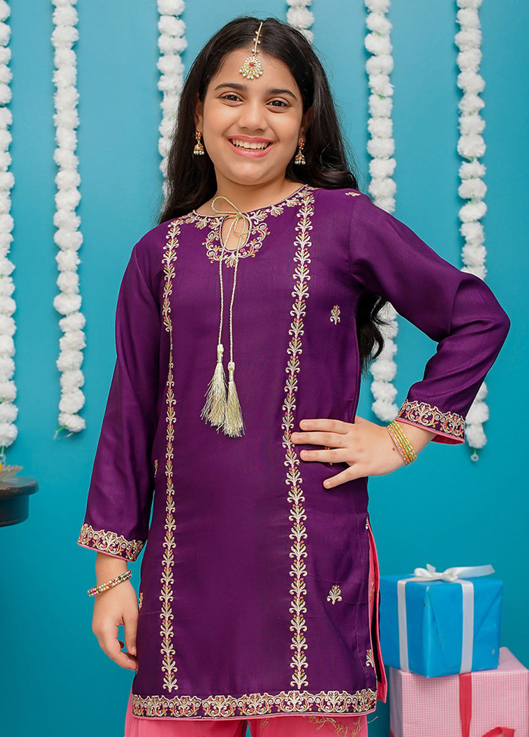 Modest Pret Embroidered Rawsilk 3 Piece Suit Gulnoor - Purple