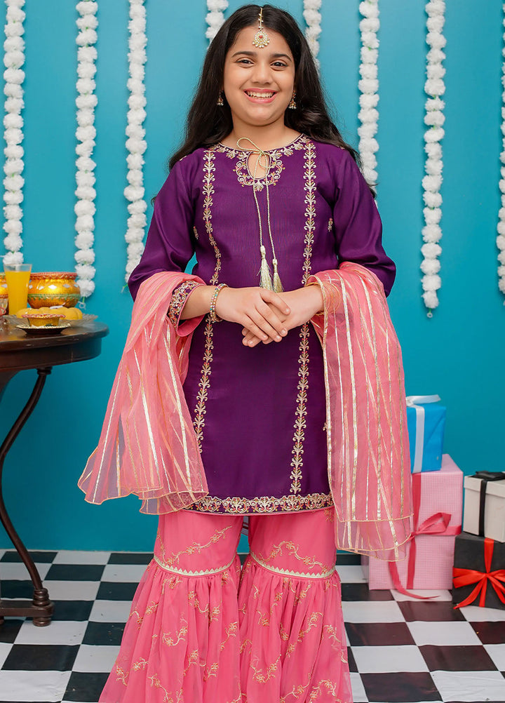 Modest Pret Embroidered Rawsilk 3 Piece Suit Gulnoor - Purple