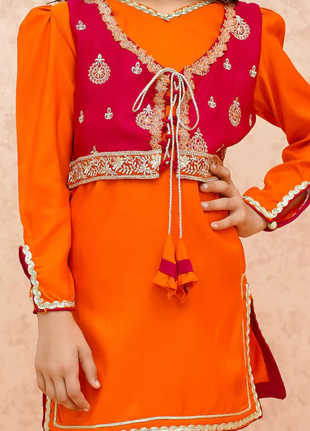 Modest Pret Embroidered Rawsilk 3 Piece Suit Orange 9035