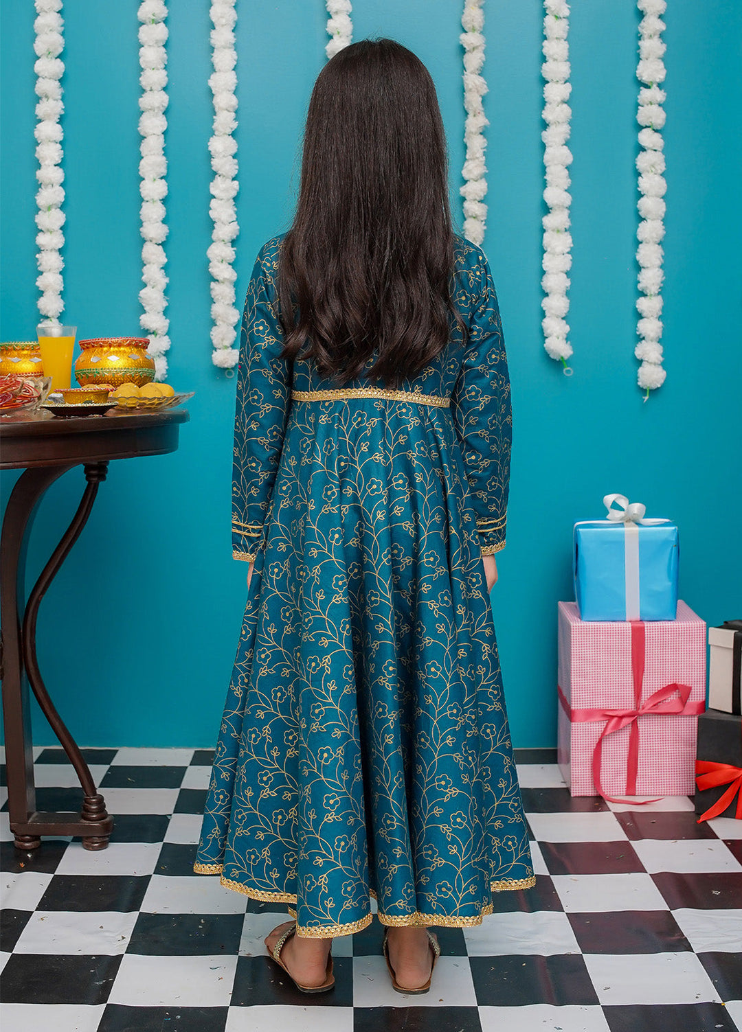 Modest Pret Girls Cotton 3 Piece Suit Blue Frock 9230