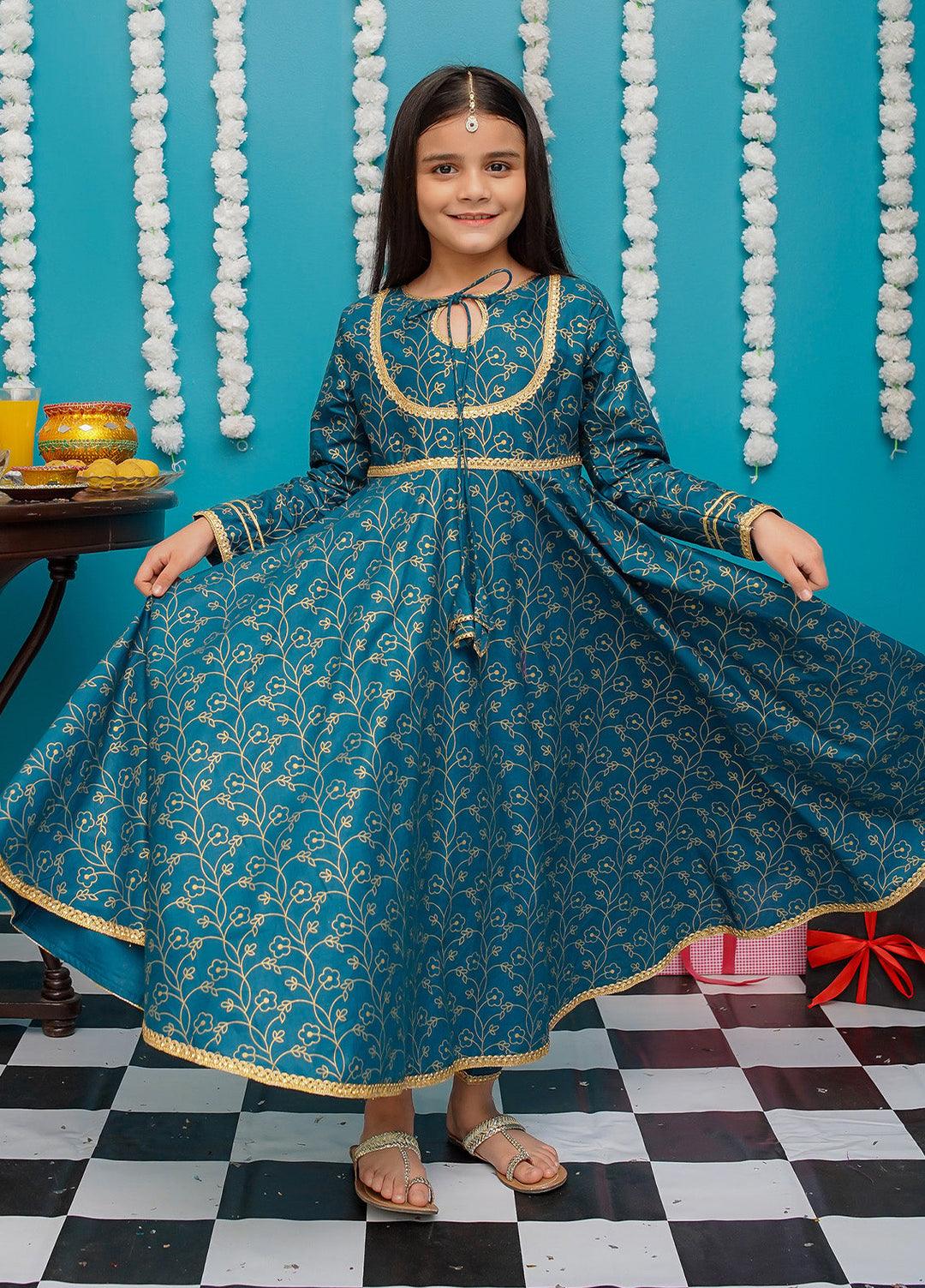 Modest Pret Girls Cotton 3 Piece Suit Blue Frock 9230