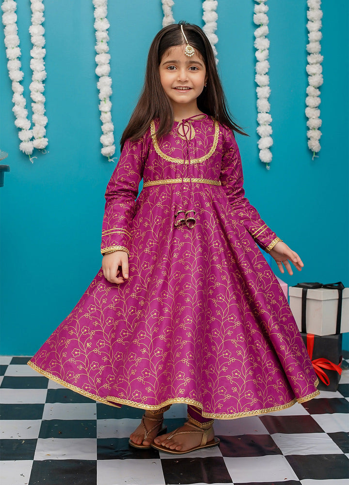 Modest Pret Girls Cotton 3 Piece Suit Purple Frock 9230
