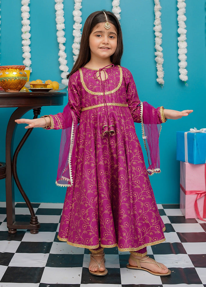 Modest Pret Girls Cotton 3 Piece Suit Purple Frock 9230