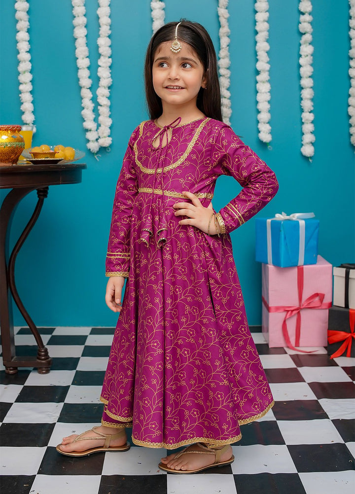 Modest Pret Girls Cotton 3 Piece Suit Purple Frock 9230