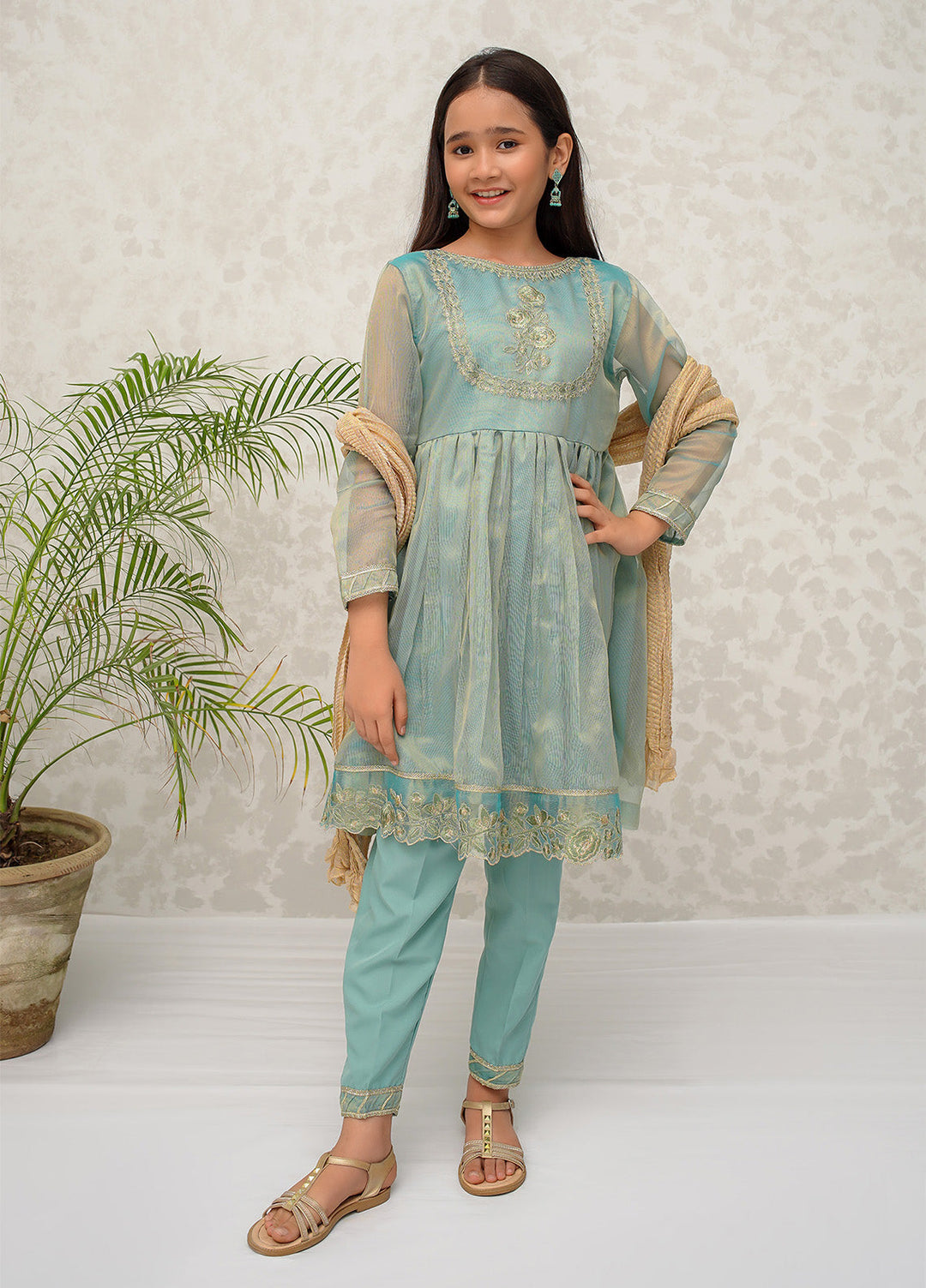 Modest Pret Girls Maysuri 3 Piece Suit Green Frock 9025