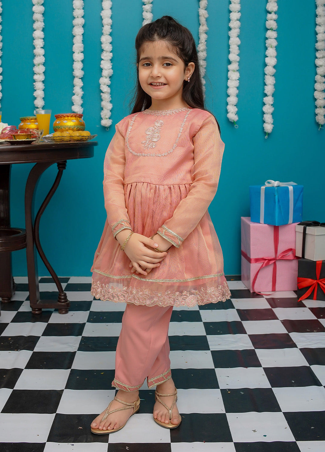 Modest Pret Girls Maysuri 3 Piece Suit Pink Frock 9025