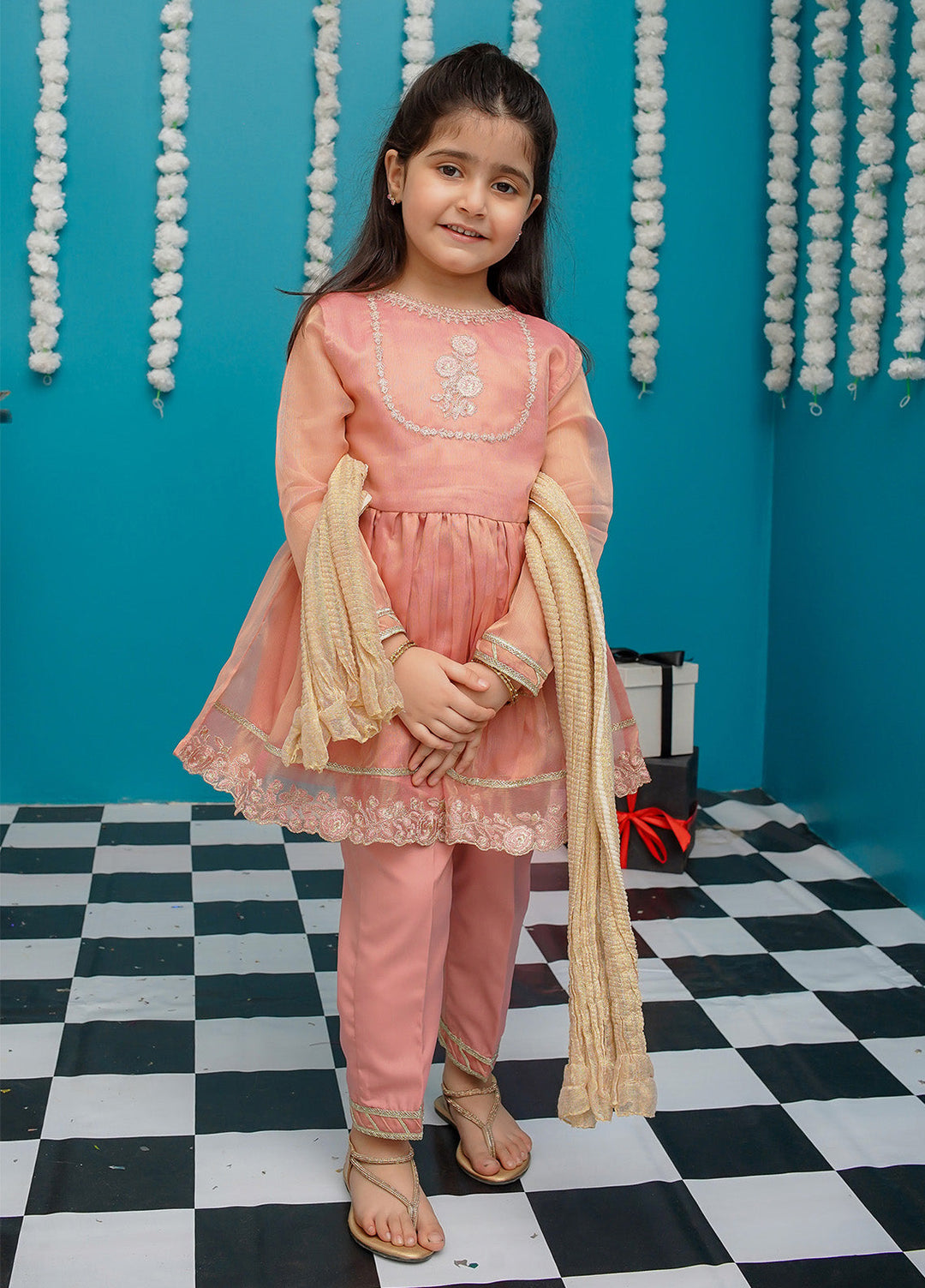 Modest Pret Girls Maysuri 3 Piece Suit Pink Frock 9025