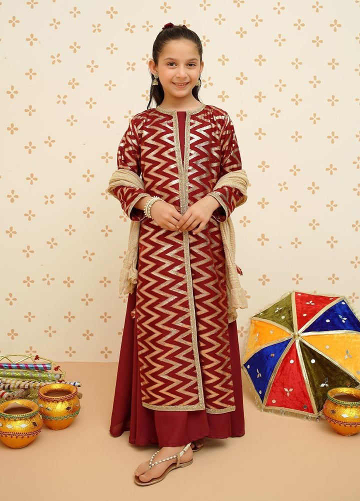 Modest Pret Girls Organza 3 Piece Suit 8985 Maroon