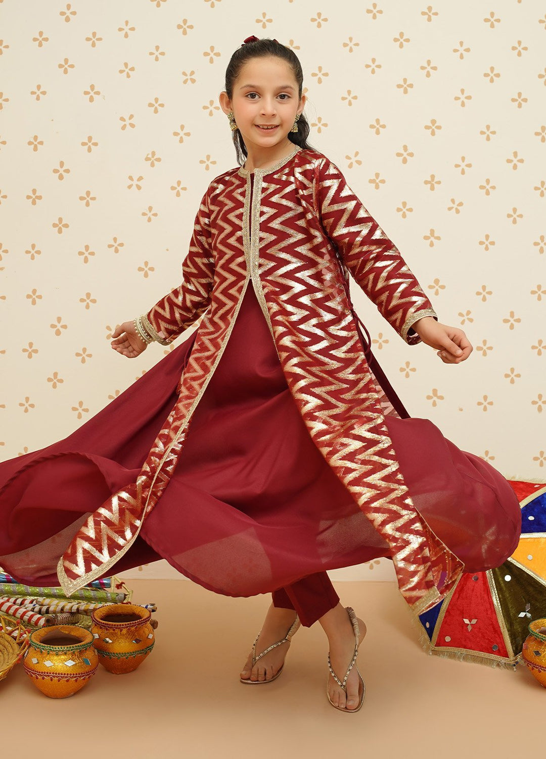 Modest Pret Girls Organza 3 Piece Suit 8985 Maroon