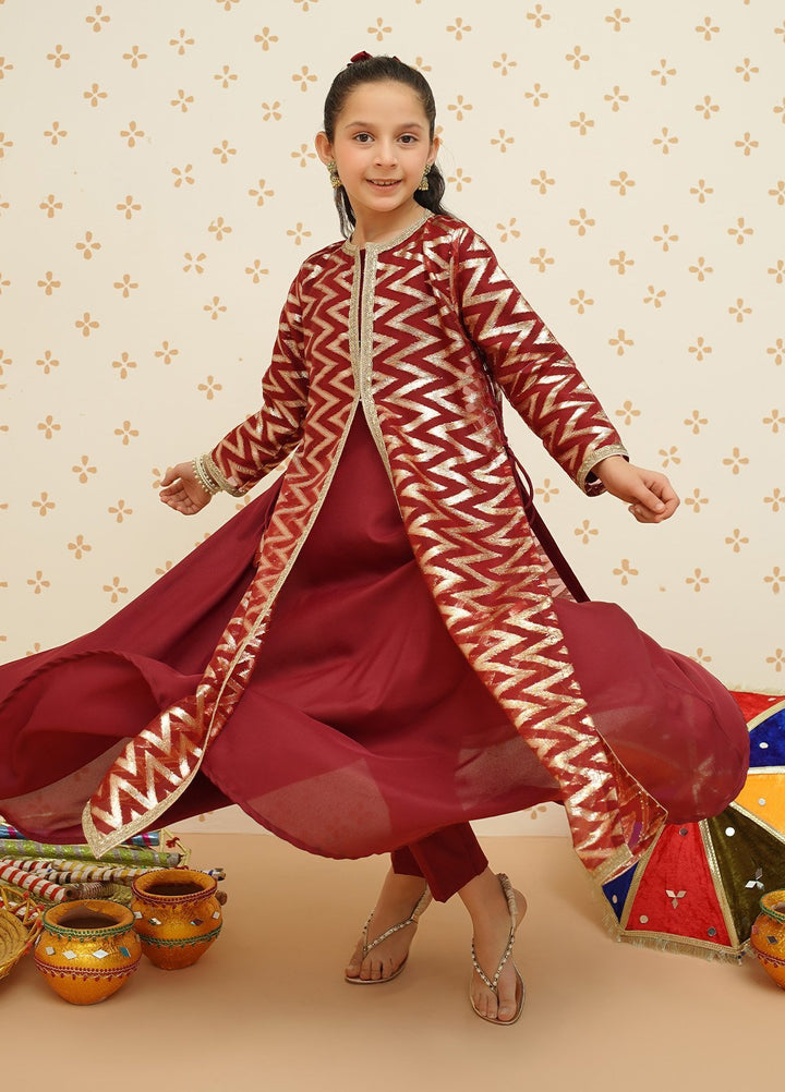 Modest Pret Girls Organza 3 Piece Suit 8985 Maroon