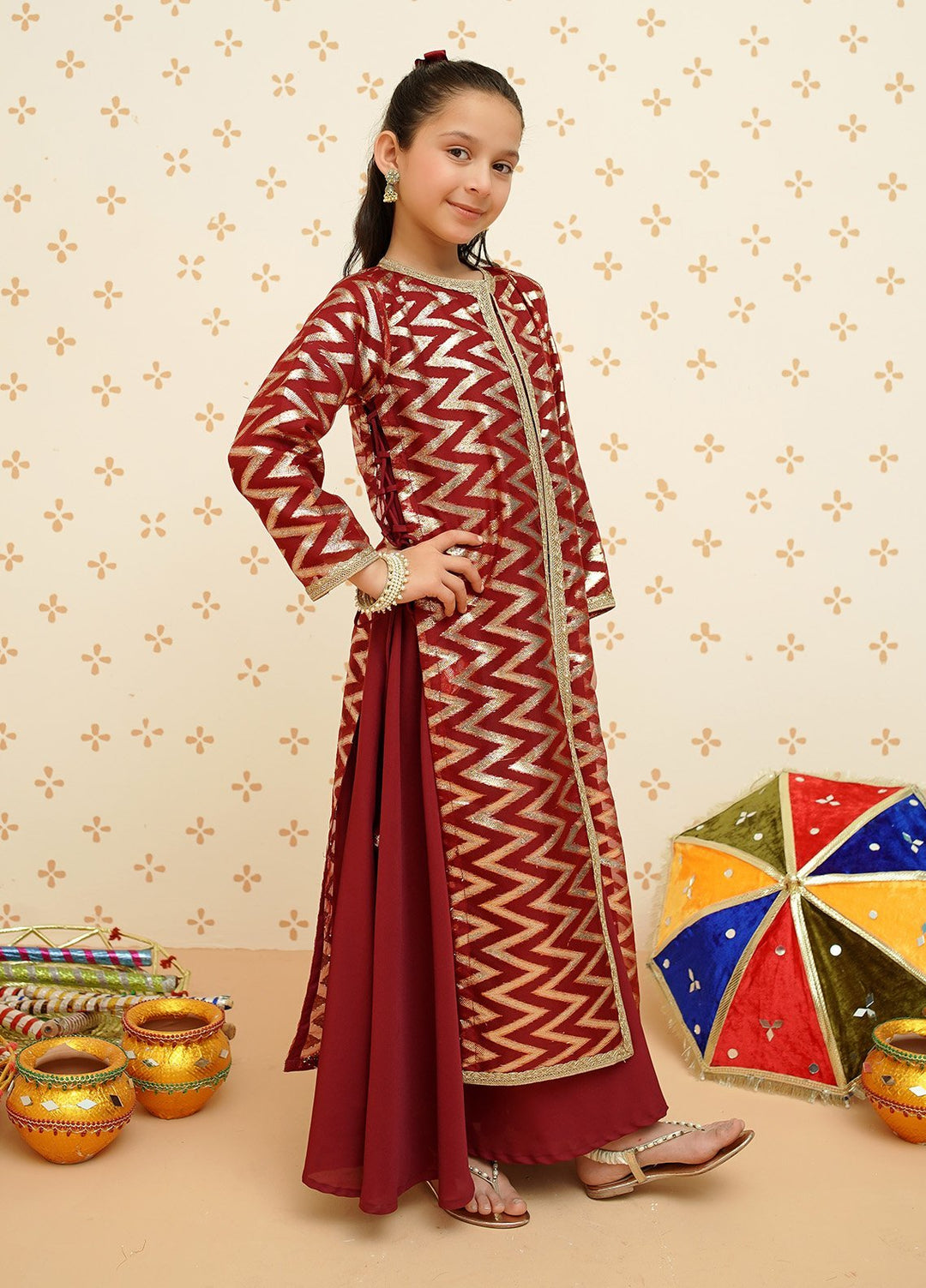 Modest Pret Girls Organza 3 Piece Suit 8985 Maroon