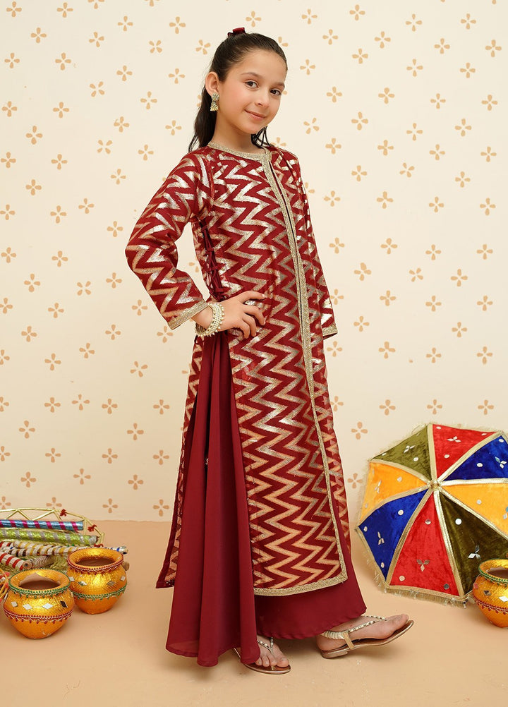 Modest Pret Girls Organza 3 Piece Suit 8985 Maroon