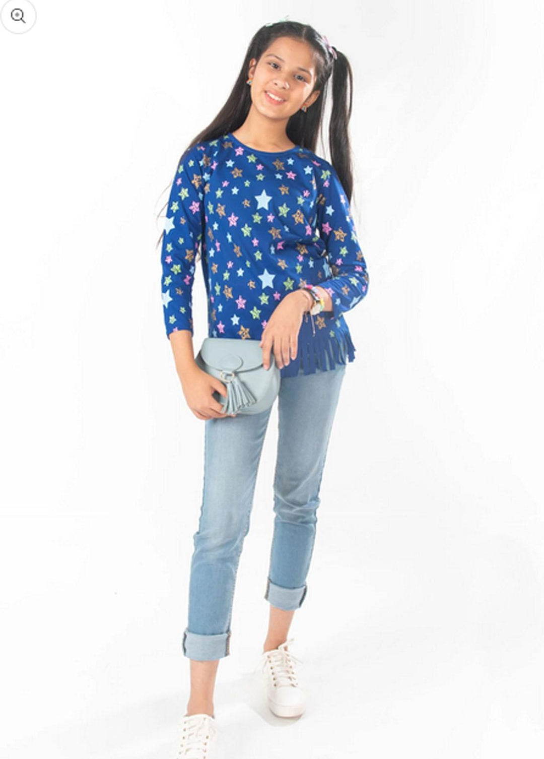 Modest Jersey Fancy Pret T-Shirt for Girls -  MD21G GSC03 Blue