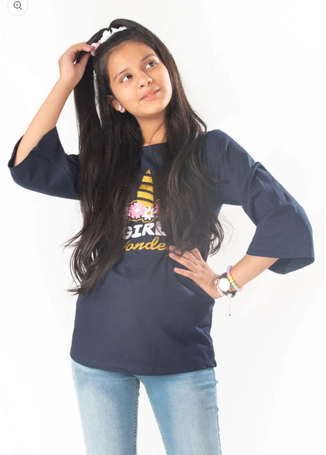 Modest Jersey Fancy Pret Girls T-Shirt -  MD21G GSC06 N Blue