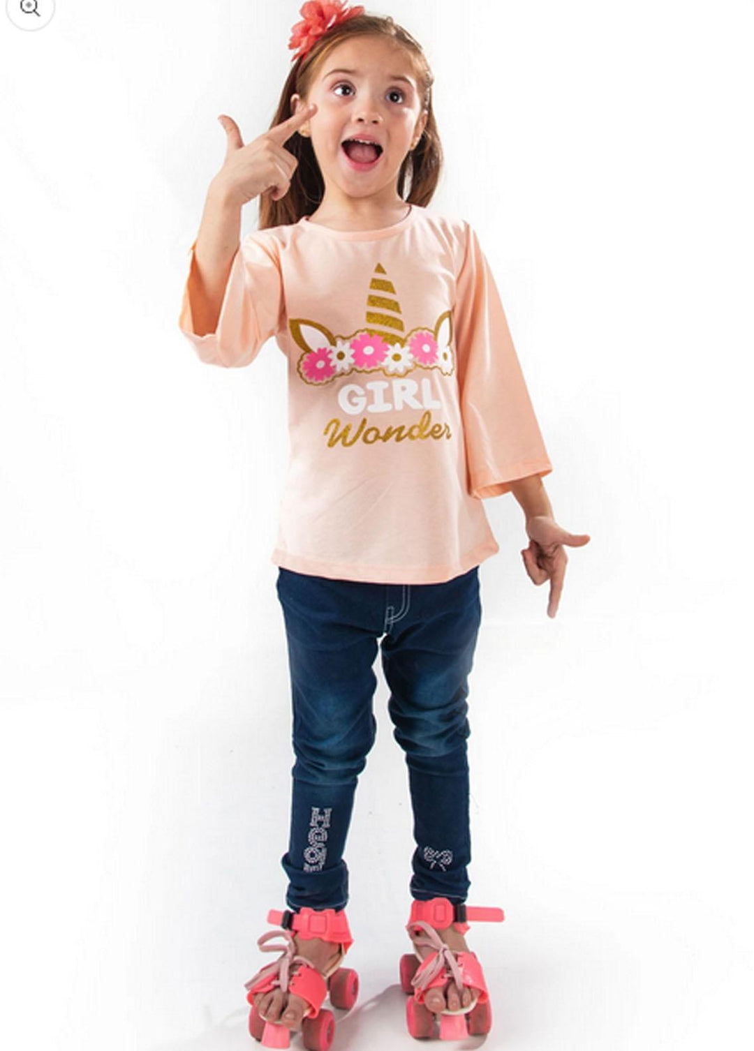 Modest Jersey Fancy Pret T-Shirt for Girls -  MD21G GSC06 Peach