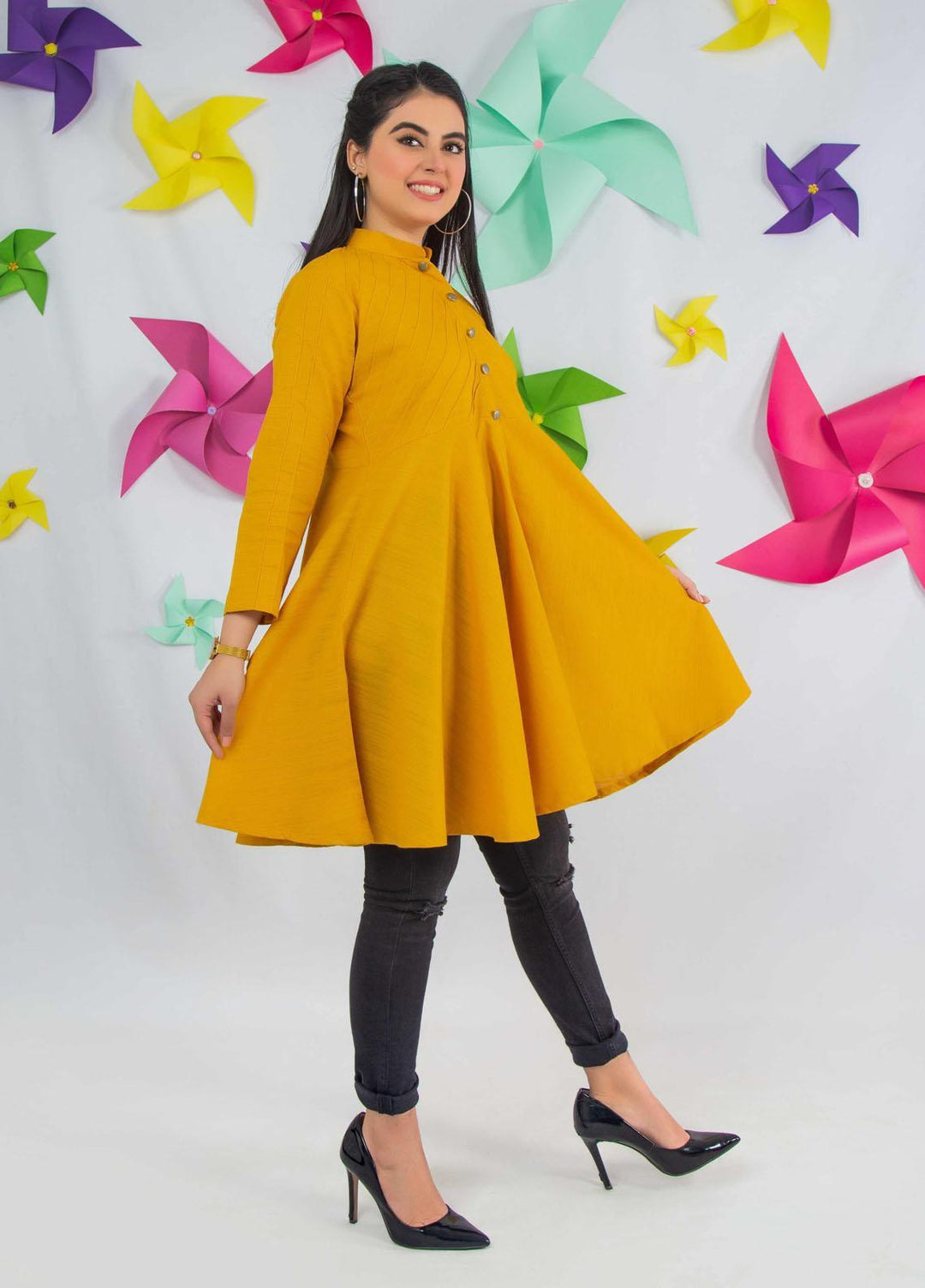 Modest Pret  Khaddar Top Mustard Glaze -W33 Mustard