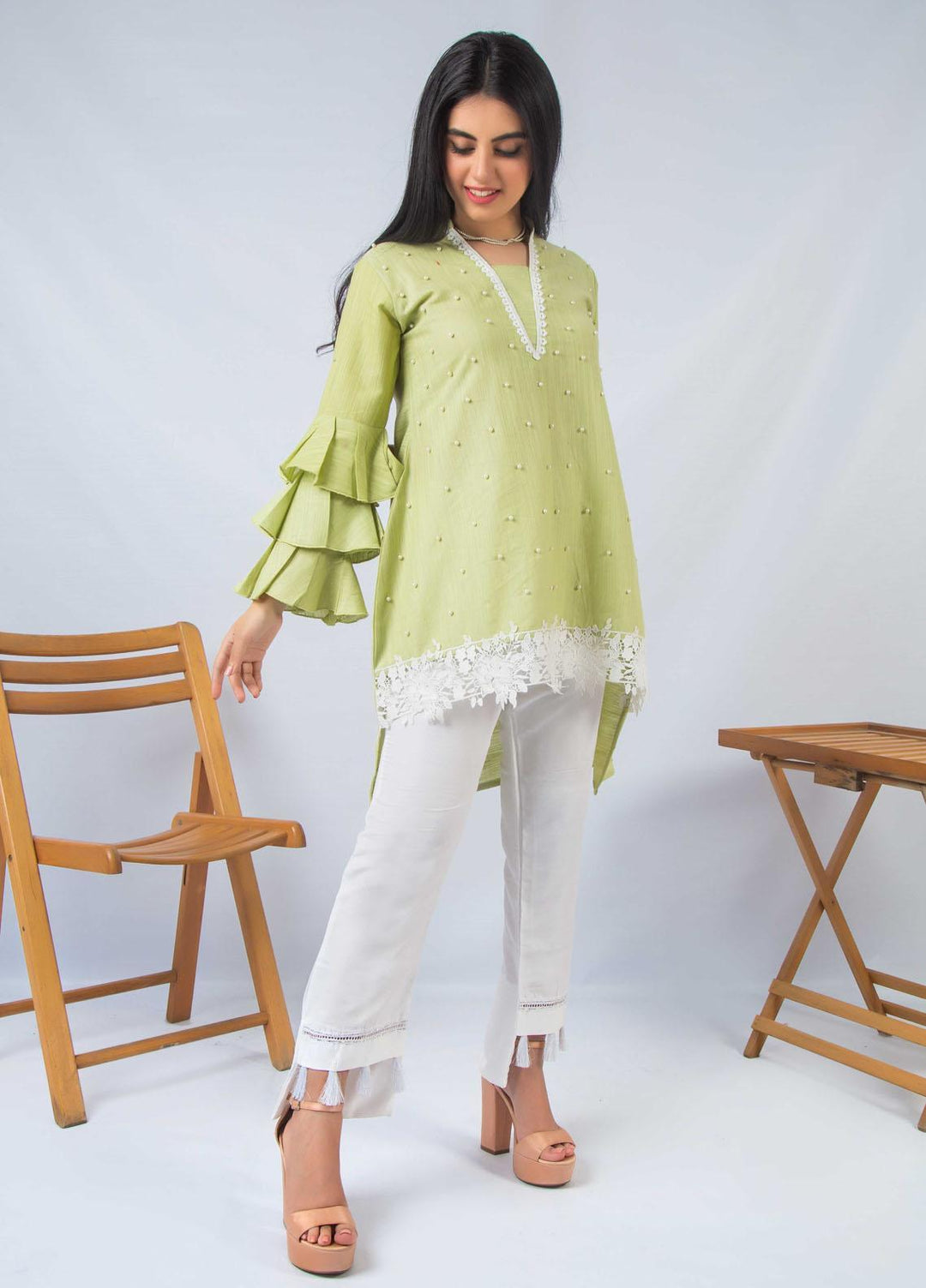 Modest Pret  Khaddar Kurti Green Jay W34-Green