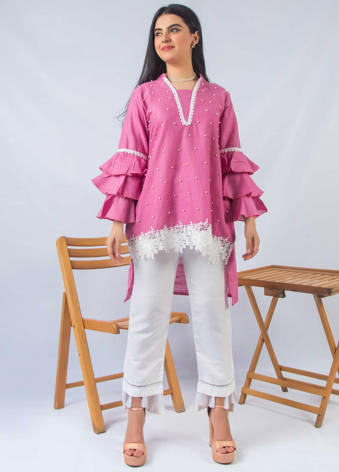 Modest Pret  Khaddar Kurti Roseberry  W34-Pink