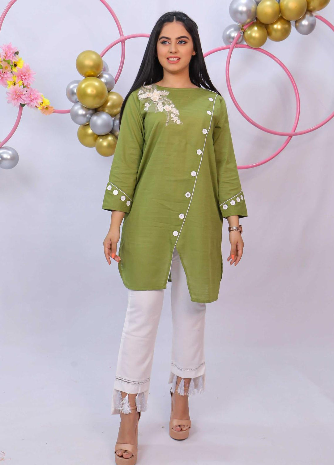 Modest Pret  Khaddar Kurti Gauhar W36-Green