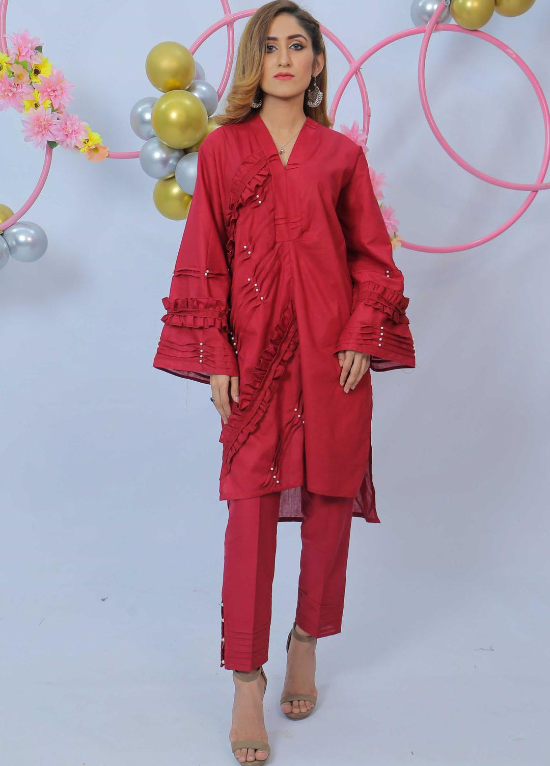 Modest Pret  Cotton 2 Piece Zeenat W44 Maroon