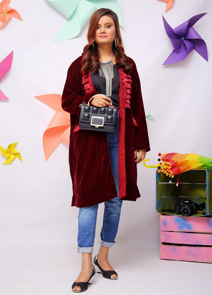 Modest Pret  Velvet Coat Maroon Charm - Trench 3045 Maroon