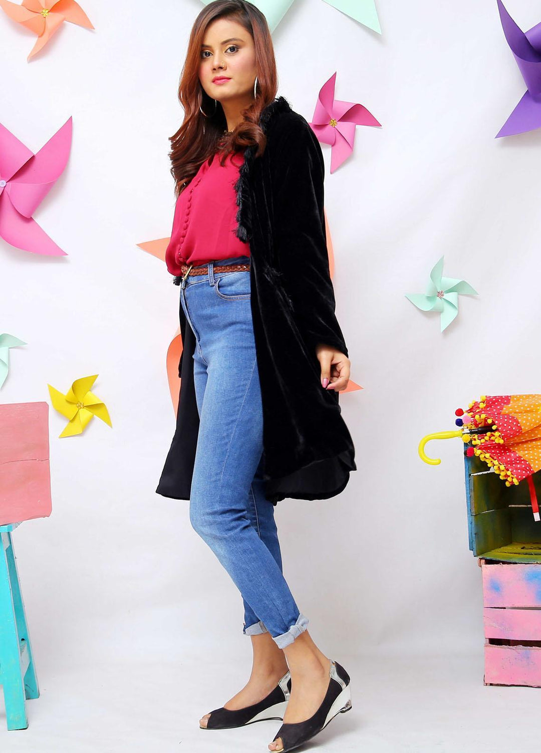 Modest Pret  Velvet Coat Black Tunic - Trench 3045-Black