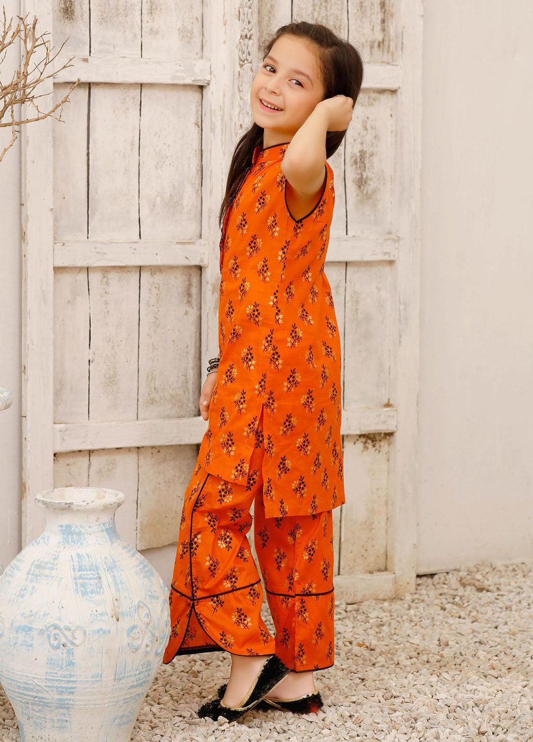 Modest Cotton Pret 2 Piece Suit for Girls -  Bumble bee 6075-Orange