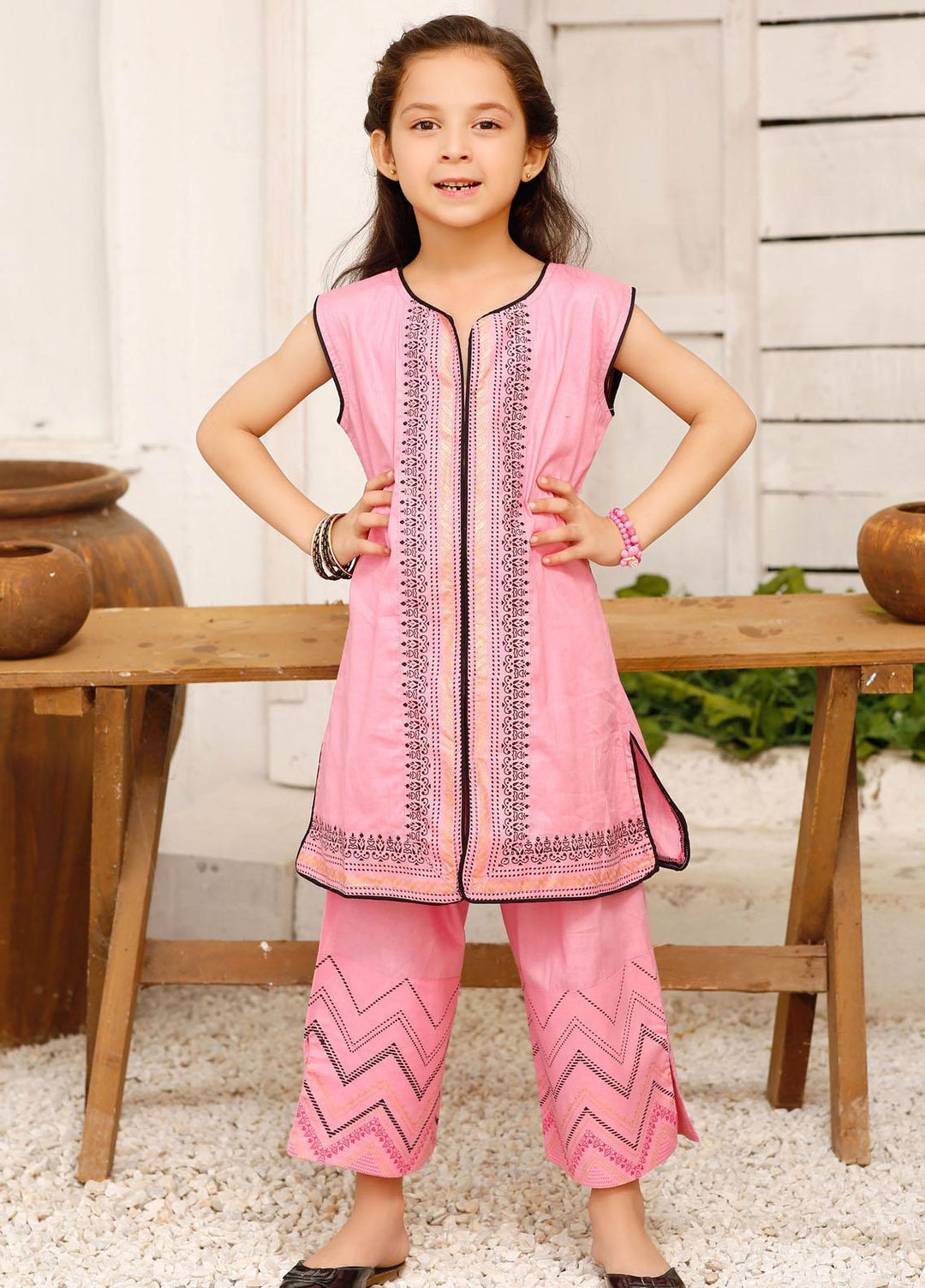 Modest Cotton Pret 2 Piece Suit for Girls -  Blink 7005-Pink