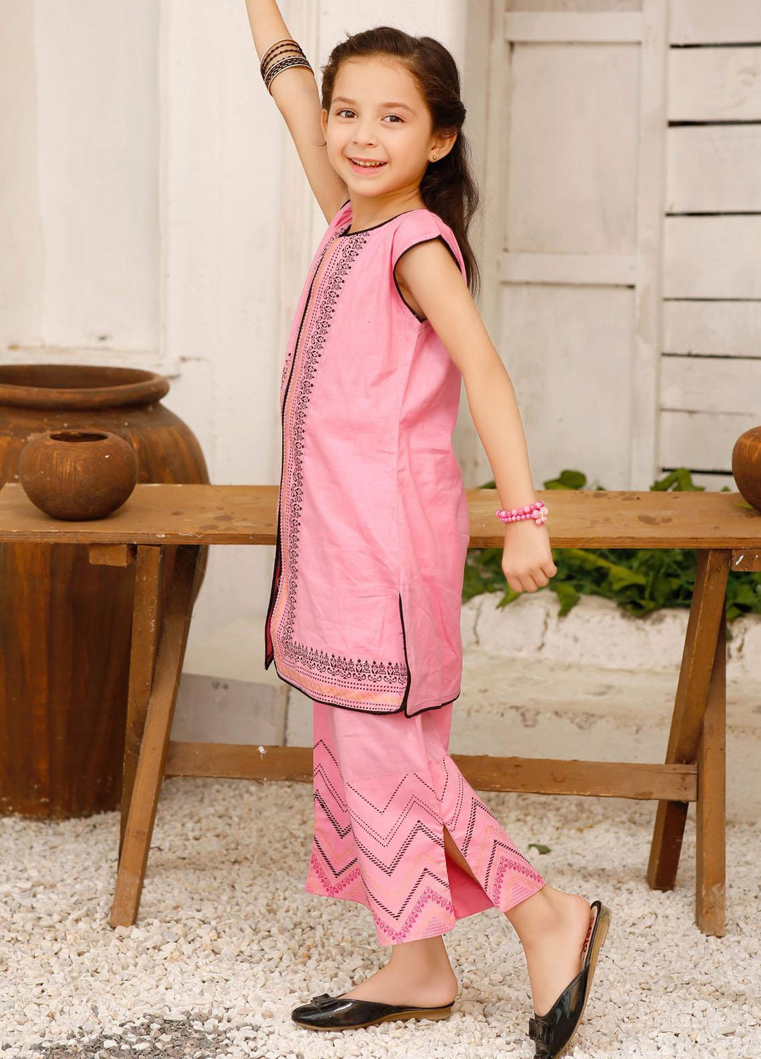 Modest Cotton Pret 2 Piece Suit for Girls -  Blink 7005-Pink