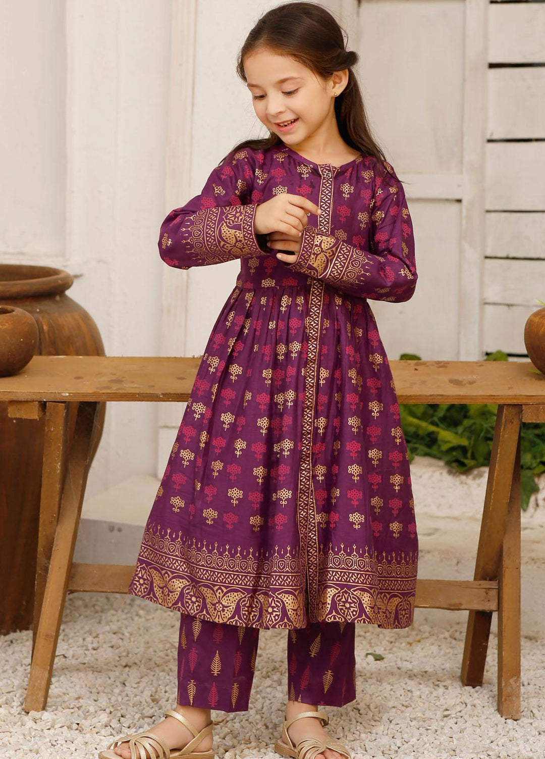 Modest Cotton Pret 2 Piece Suit for Girls -  Mulberry 7015-Purple